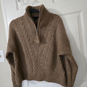 360 Sweater Tan Zip-Up Knit